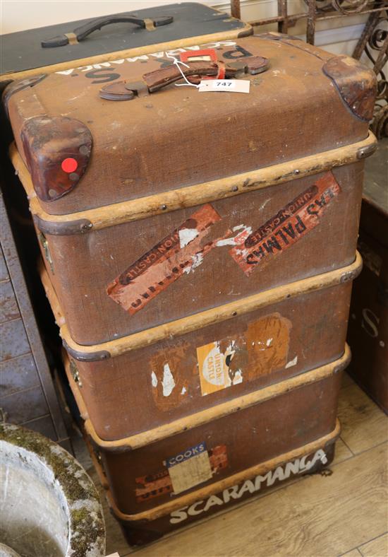 Two large Edwardian metal bound trunks, both W.92cm